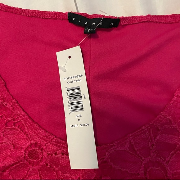 NWT Tiana B Lace Overlay Floral Pink Shift Dress, Size Medium - Picture 2 of 6